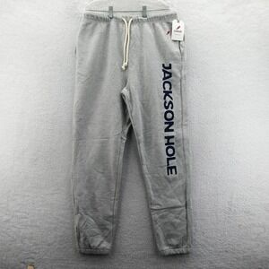 League Sweatpants Men Large Jackson Hole Gray Graphic Fleece Cotton Blend Jogger